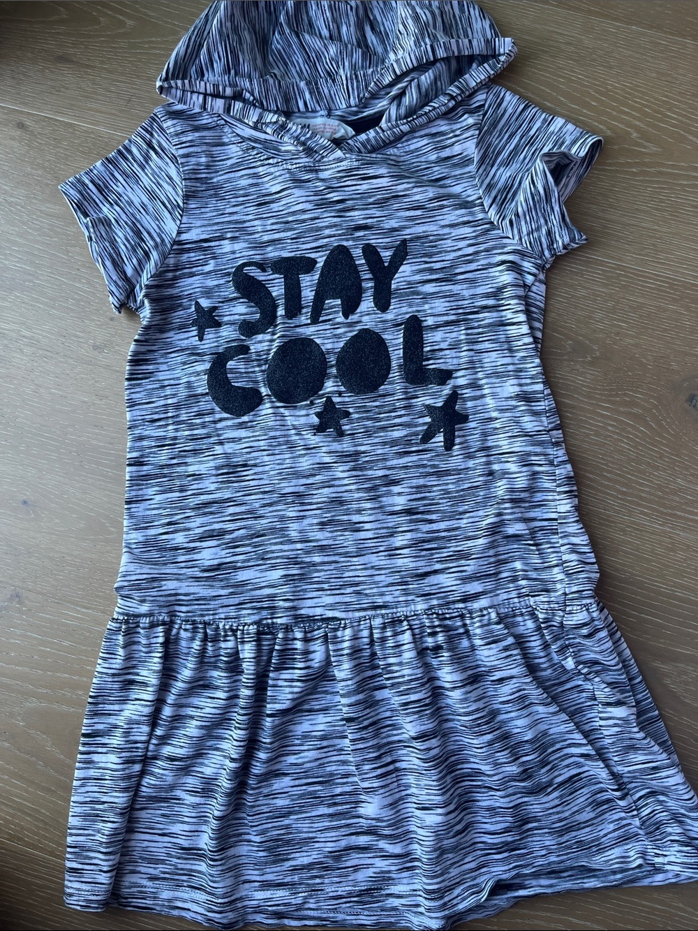 H&M Girls' Hooded Short-Sleeve Dress - Black and Light Gray Marled